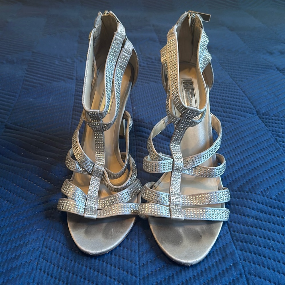 INC silver strappy heels